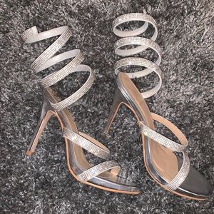 Gorgeous silver diamond wrap around leg high heels
